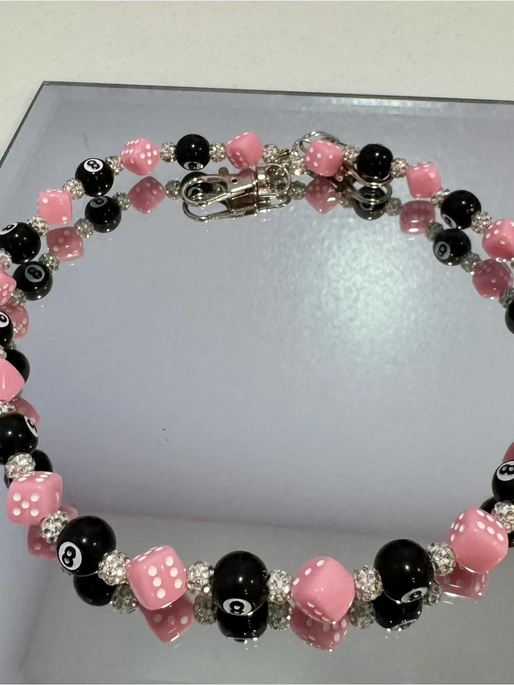 New Pink & Black Beaded Bag Chain 18 inches